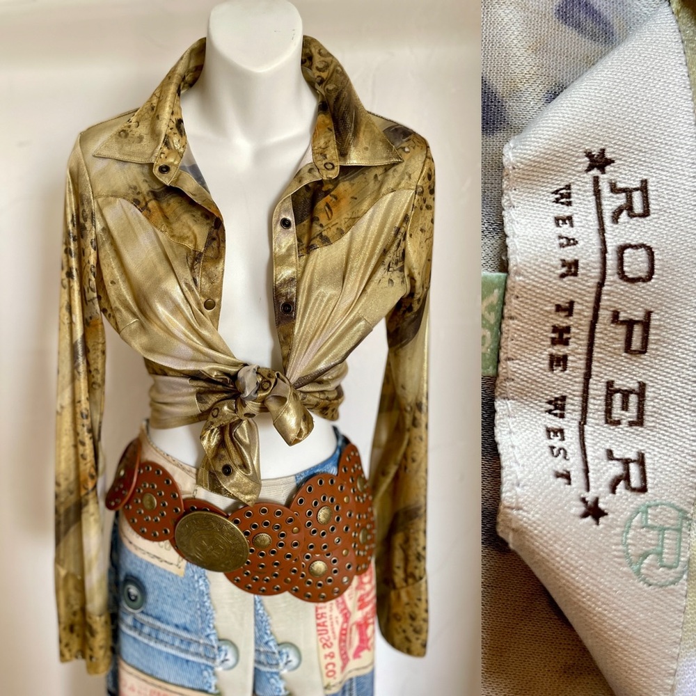 ROPER Rare WEAR THE WEST Animal Print Gold LAME Western Cowgirl Style SHIRT XS